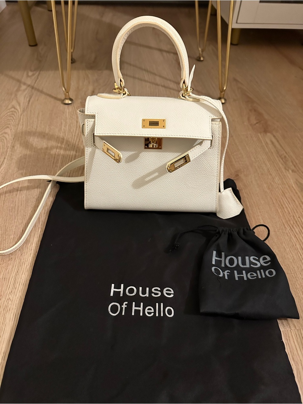 Cream Top-Handle Satchel with Gold Hardware